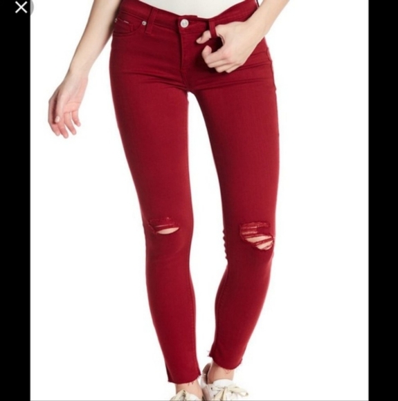 Hudson women's Krista ankle skinny jeans, ripped, distressed red,stretch, sz 27. - Picture 1 of 16